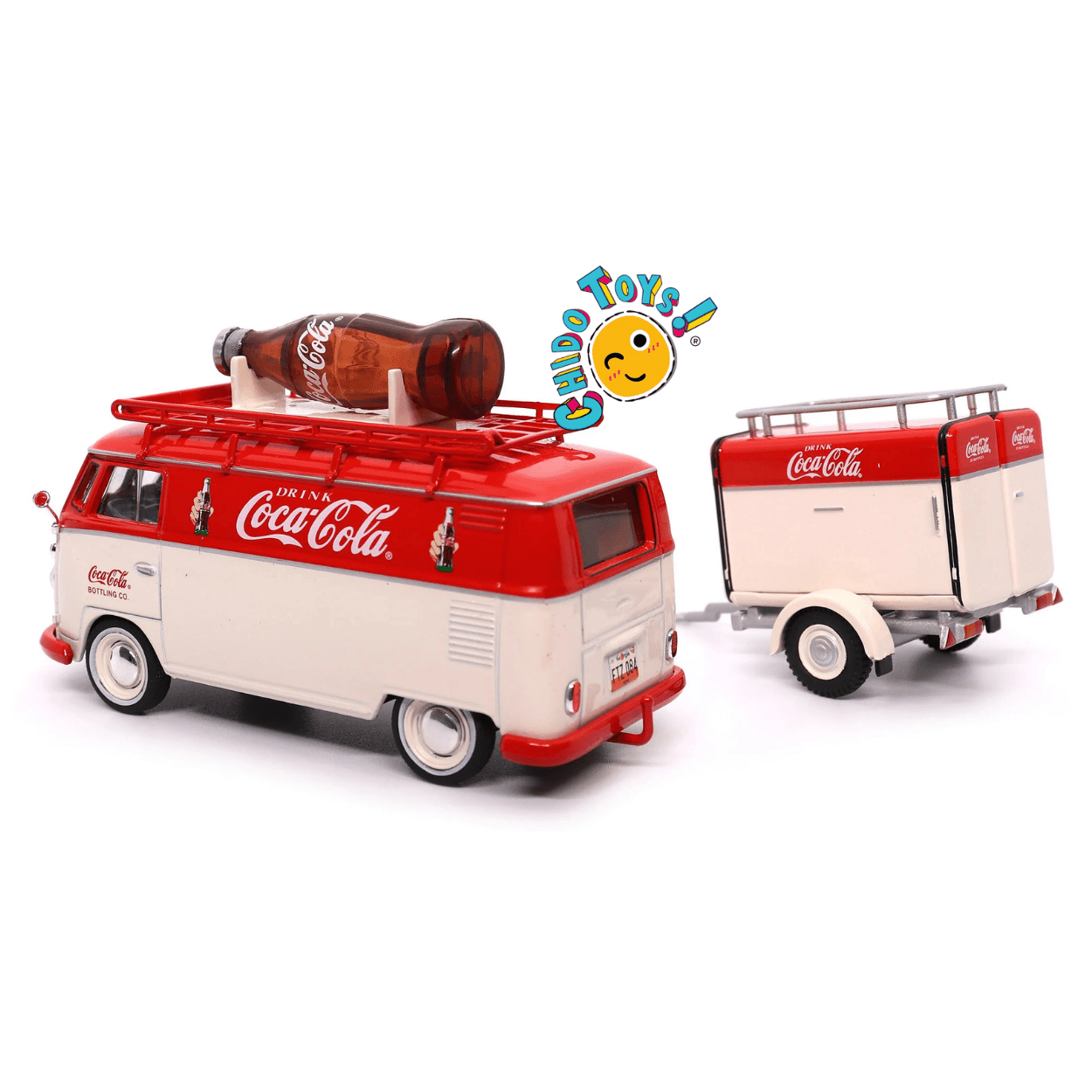 Volkswagen T1 Kombi 1960 Coca - Cola con Remolque – Escala 1:43 Diecast - Chido Toys