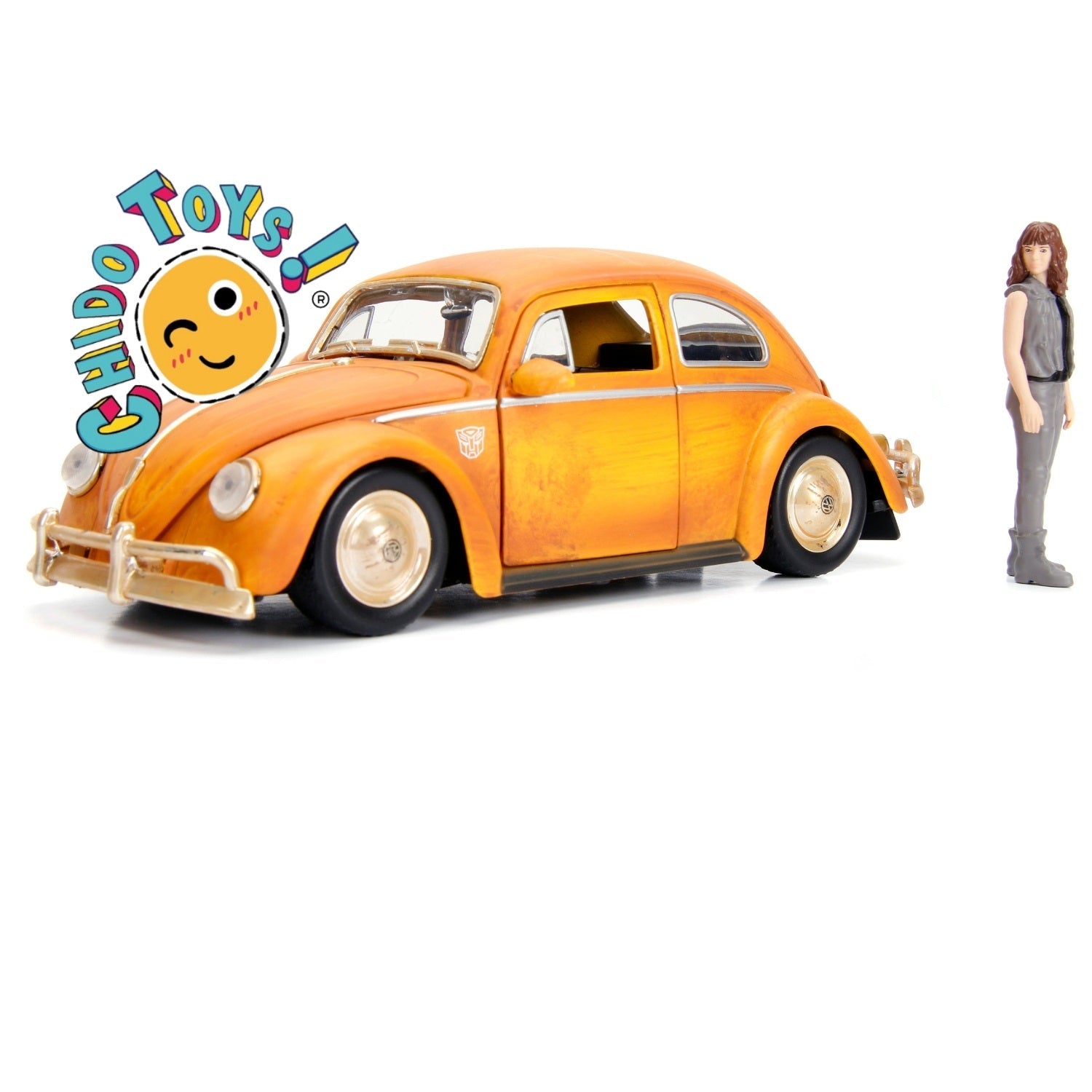 VW Beetle Bumblebee 1:24 de Jada Toys con Figura - ¡Haz Brillar Tu Colección con este Autobot Icónico! - Chido Toys