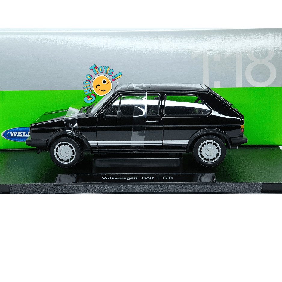 Welly NEX Volkswagen Golf I GTI 1:18 Negro con base de exhibición - Chido Toys