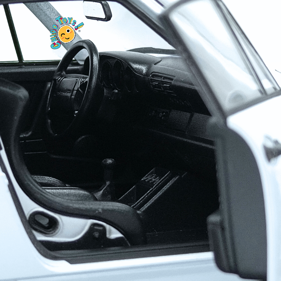 Welly Porsche 964 Turbo 1990 escala 1:18 color blanco con apertura total - Chido Toys