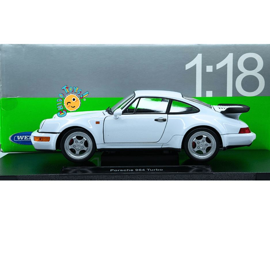 Welly Porsche 964 Turbo 1990 escala 1:18 color blanco con apertura total - Chido Toys