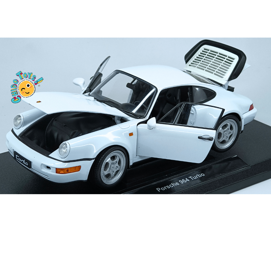 Welly Porsche 964 Turbo 1990 escala 1:18 color blanco con apertura total - Chido Toys