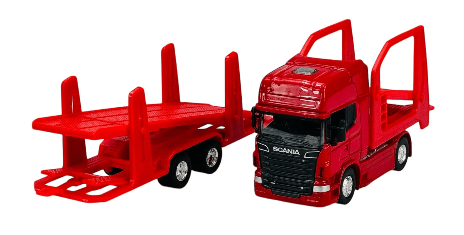 Welly Scania V8 R730 Car Carrier 1:64 Rojo con Autos - Chido Toys