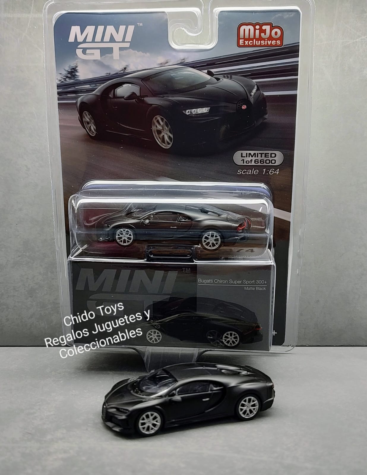 Mini GT 374 Bugatti Chiron Super Sport 300+ 1:64 negro mate - Chido Toys
